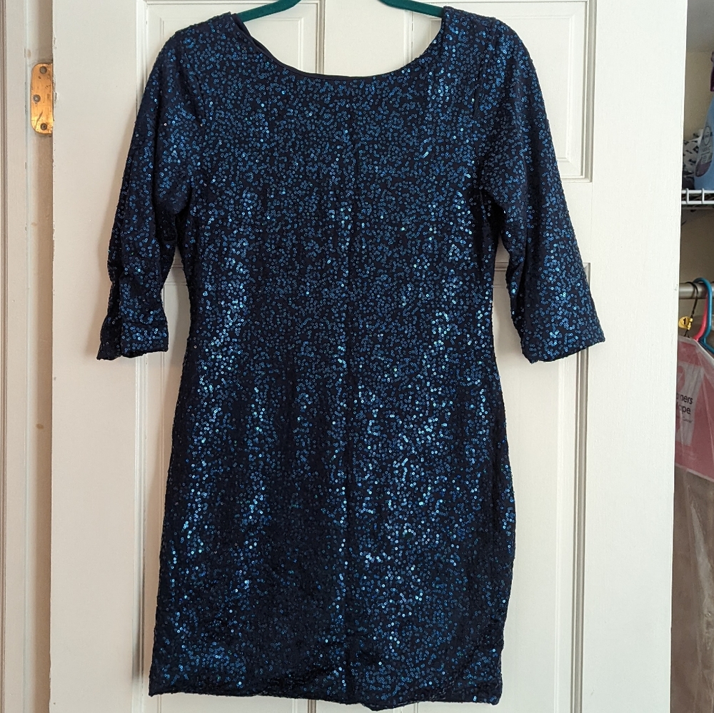 Blue sequin mini dress